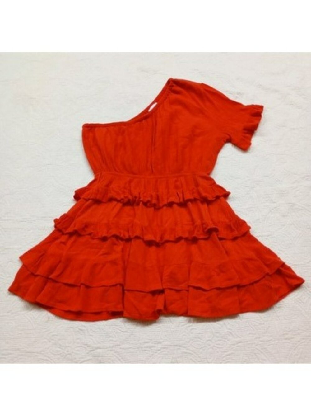 Skylar + Madison Womens One-Shoulder Orange Ruffled Mini Dress Size M 100% Rayon